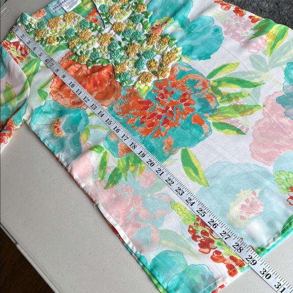 Gretchen Scott Designs Floral Tunic Blouse 3/4 Sleeve Crochet Knit Flowers - Picture 14 of 16